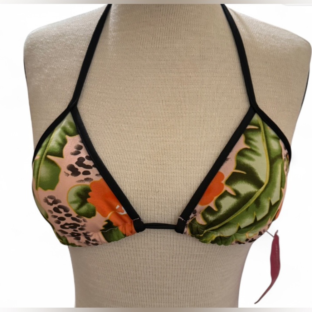 NWT Choice by Bluewave Women's Floral Cheetah Print Bikini Top Y2K Swim Size XS